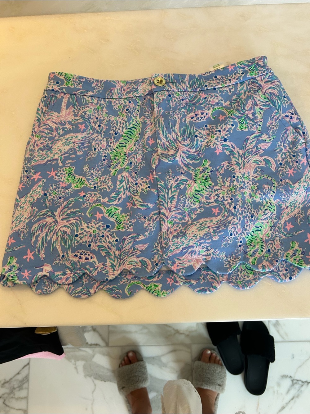 Lilly Pulitzer Blue Tropical Scallop Hem Skort with Pink & Green Accents